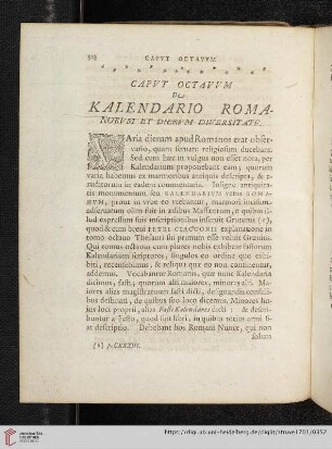 Capvt octavvm: De Kalendario Romanorvm et diervm diversitate