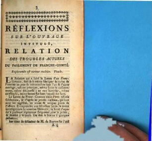 Réflexions sur l'ouvrage intitulé: Relation des Troubles actuels du Parlement de Franche-Comte