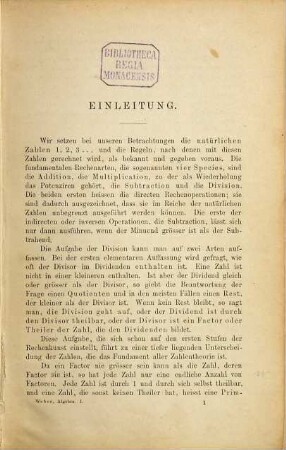 Lehrbuch der Algebra, 1