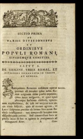 Sectio Prima De Variis Divisionibus Et Ordinibus Populi Romani, Eiusdemque Comitiis.