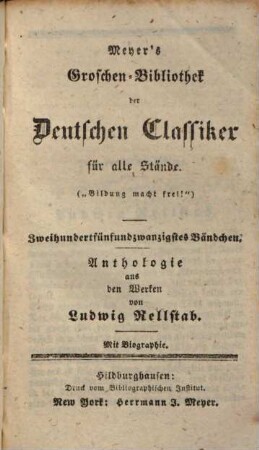 Anthologie aus den Werken von Ludwig Rellstab : Mit Biographie