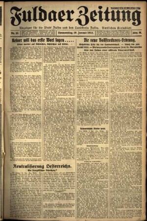 Erste Ausgabe vom Donnerstag, den 19. Januar 1933.