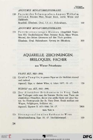 Aquarelle, Zeichnungen, Breloques, Fächer. Aus Wiener Privatbesitz (Nr. 122-154)
