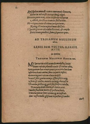 Ad Troianum Mullerum alius. Lenis Sum Vultus, Rarior Astu.