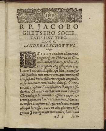 R. P. Jacobo Gretsero Societatis Iesv Theologo Andreas Schottvs [...]