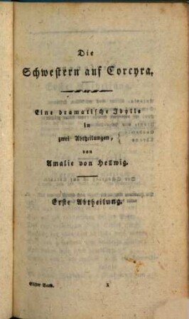 Die Schwestern auf Corcyra : eine dramatische Idylle in zwei Abtheilungen, 1