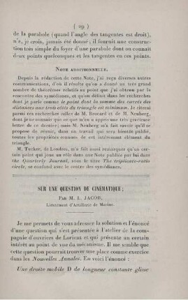 Sur une question de cinématique.