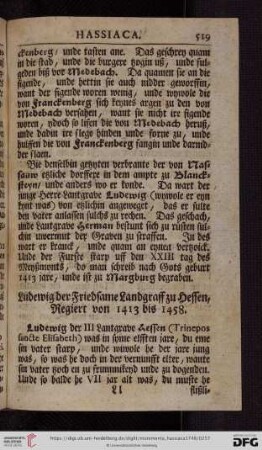 Ludewig der Friedsame Landgraff zu Hessen, Regiert von 1413 bis 1458