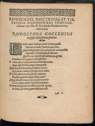 Reverendo, Doctrinaque Et Virtutibus Humanioribus Praestantissimo viro, Dn. M. Reinhardo Breidenbachio ...
