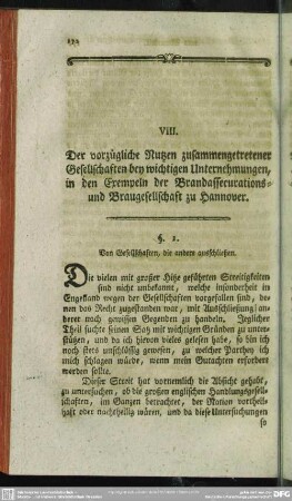 Der vorzügliche Nutzen zusammengetretener Gesellschaften bey wichtigen Unternehmungen der Brandassecurations- und Braugesellschaft zu Hannover