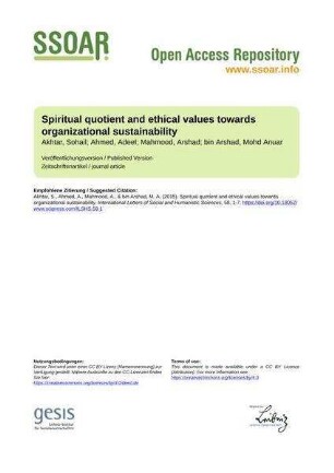 Spiritual quotient and ethical values towards organizational sustainability