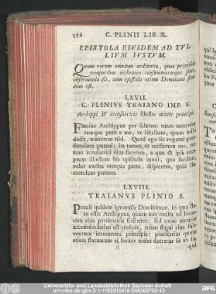 LXVII. C. Plinius Traiano Imp. S. Archippi & accusatricis libellos mittit principi.