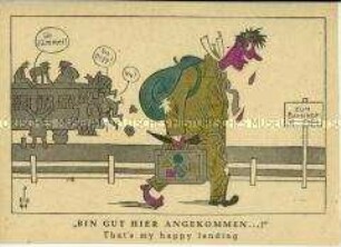 Karikatur aus der Nachkriegszeit zum Thema Zugverkehr