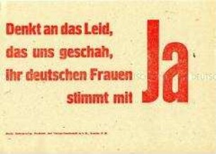Handzettel mit Losung zum Volksentscheid über die Enteignung der Nazi- und Kriegsverbrecher