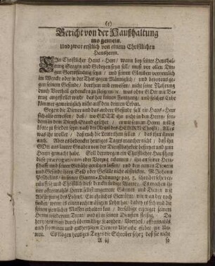 Bericht von der Haußhaltung insgemein.