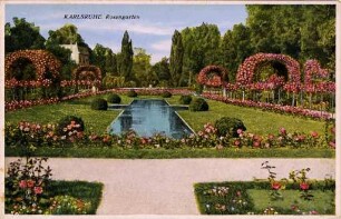 Postkartenalbum mit Motiven von Karlsruhe. "Karlsruhe. Rosengarten". Rosengarten im Stadtgarten