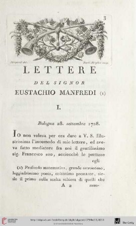 Lettere del Signor Eustachio Manfredi