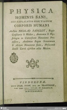 Physica Hominis Sani, Seu Explicatio Functionum Corporis Humani