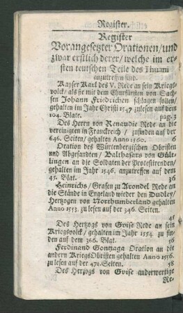 Register Vorangesetzter Orationen
