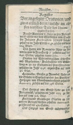 Register Vorangesetzter Orationen