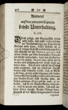 Antwort auf des zweyten Capitels sechste Unterhaltung.