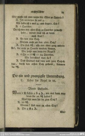 Die ein und zwanzigste Unterredung. C. Ueber die Regel de tri