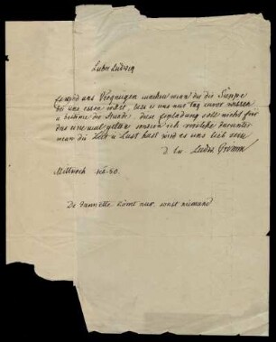 Brief von Ludwig Emil Grimm an Ludwig Werner Hassenpflug