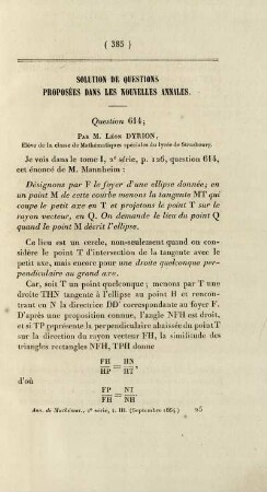 Solution de questions proposées dans les nouvelles annales.