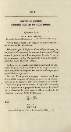 Solution de questions proposées dans les nouvelles annales.