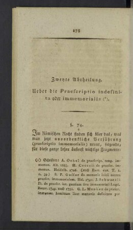 Zweyte Abtheilung. Ueber die Praescriptio indefinita oder immemorialis.