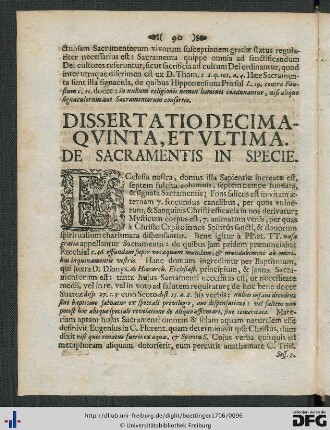 Dissertatio Decima Quinta, Et Ultima. De Sacramentis In Specie