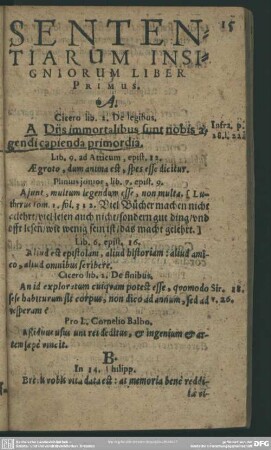 Sententiarum Insigniorum Liber Primus