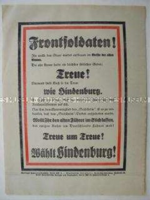Aufruf an die Frontsoldaten zur Wahl von Hindenburg bei der Reichspräsidentenwahl 1932