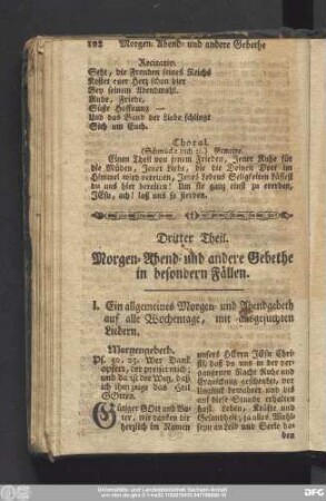 Dritter Theil. Morgen- Abend- und andere Gebethe in besondern Fällen.