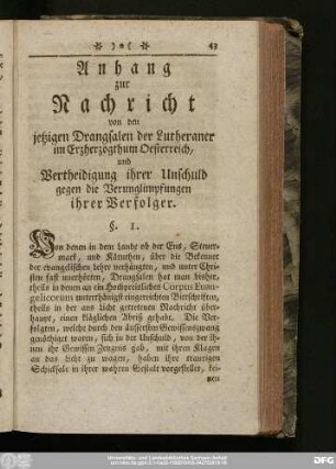 Anhang zur Nachricht von den jetzigen Drangsalen der Lutheraner im Erzherzogthum Oesterreich, und Vertheidigung ihrer Unschuld gegen die Verunglimpfungen ihrer Verfolger.