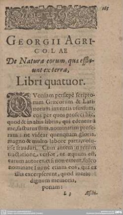 Georgii Agricolae De Natura eorum, quae effluunt ex terra, Libri quatuor.