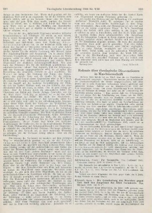 Referate über theologische Dissertationen in Maschinenschrift