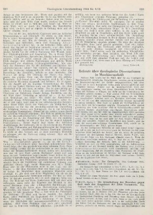 Referate über theologische Dissertationen in Maschinenschrift