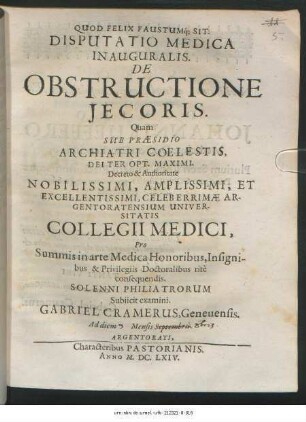Disputatio Medica Inauguralis. De Obstructione Iecoris