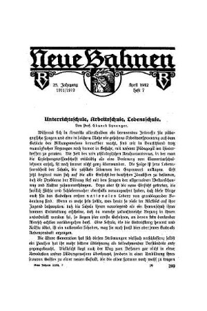Unterrichtsschule, Arbeitsschule, Lebensschule