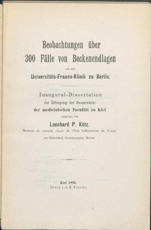 Beobachtungen über 300 Fälle von Beckenendlagen aus der Universitäts-Frauen-Klinik zu Berlin