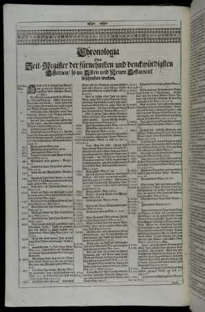 Chronologia Oder Zeit-Register der fürnehmsten und denckwürdigsten Historien/ so im Alten und Neuen Testament beschrieben werden.