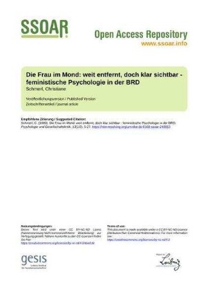 Die Frau im Mond: weit entfernt, doch klar sichtbar - feministische Psychologie in der BRD