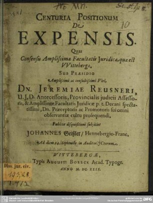 Centuria Positionum De Expensis