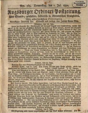 Augsburger Ordinari Postzeitung von Staats-, gelehrten, historisch- u. ökonomischen Neuigkeiten. 1830, [2] = 7 - 12