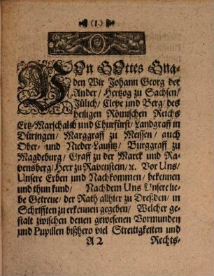 Churfürstlich Sächsische gnädigst-confirmirte Vormundschafts-Ordnung des Raths zu Dresden