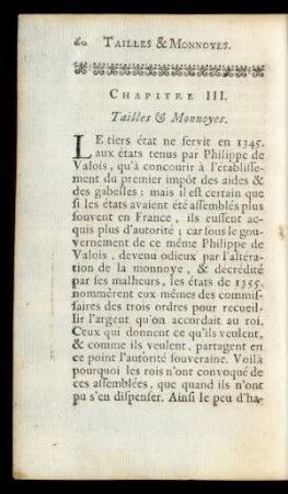 Chapitre III. Tailles & Monnoyes.