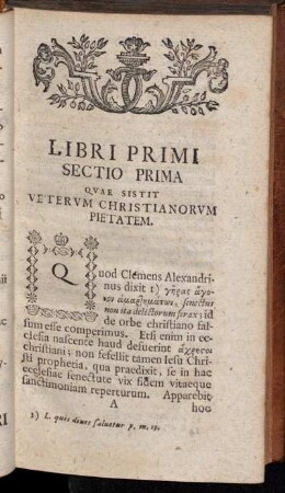 Sectio Prima quae sistit veterum Christianorum pietatem.