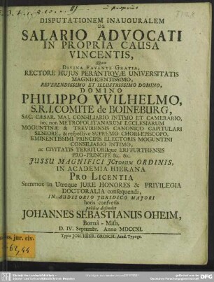 Disputationem Inauguralem De Salario Advocati In Propria Causa Vincentis