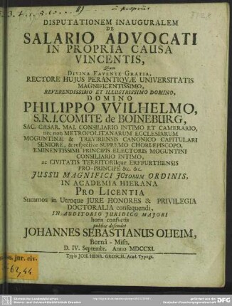 Disputationem Inauguralem De Salario Advocati In Propria Causa Vincentis
